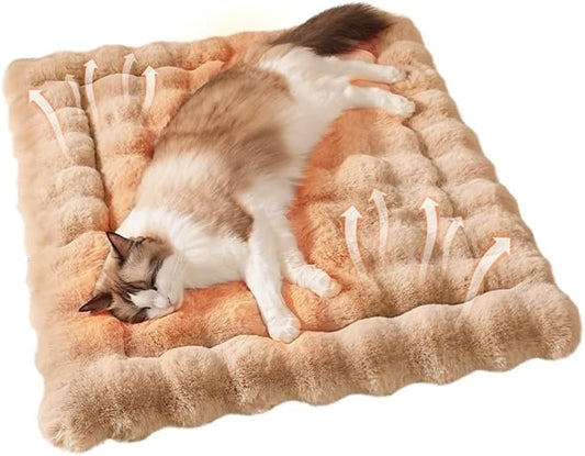 Dog Beds Mats Cat Bed Mat Plush Faux Fur Puppy Pad with Anti-Skid Bottom Cozy Kitten Bed for Carriers/Floor Dog Friendly 27 x 20 Inch Large Coffee