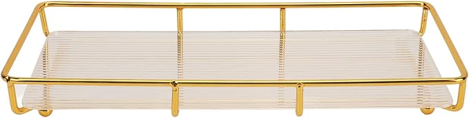 Restokki Bathroom Countertop Tray Stainless Steel Acrylic Modern Minimalist Design Storage Shelf Vanity Tray for Cosmetics Living Goods (Gold Single Layer Large Size)