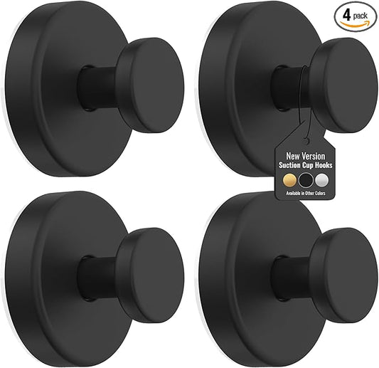 ALAM Suction Cup Hooks 4 Pack – No Drill Heavy Duty Bathroom Towel Hooks, Removable reuseble Stainless Steel Shower Hooks for Kitchen, Glass, Door, Bathrobe & Coat
