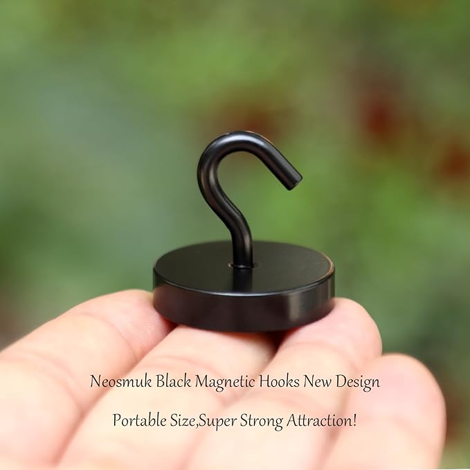 Neosmuk Magnetic Hooks Heavy Duty,100lb Super Strong Magnet with Hooks for Cruise Cabins, Large Metal Hooks for Hanging on Fridge,Extra Strong Magnet Hanger for Ship Walls, Matte Black 6 Pack