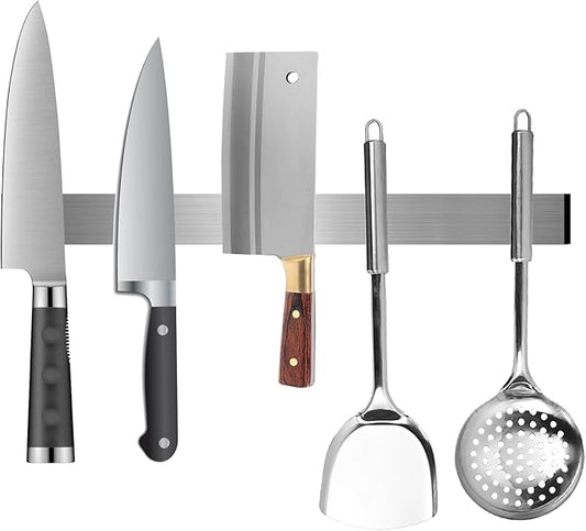 Magnetic Knife Holder for Wall - 12 Inch Stainless Steel Magnet Knife Strip No Drill with Adhesive Tape, Magnetic Knife Bar for Kitchen Utensil Organizer