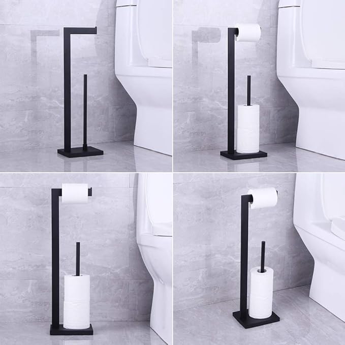Matte Black Toilet Paper Holder Stand Toilet Paper Roll Holder with Shelf Reserve Free Standing Portable Tissue Storage Organization