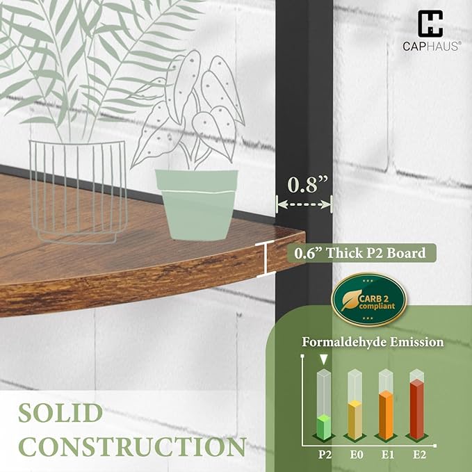 CAPHAUS 6 Tier Corner Shelf, 71.1-Inch Tall Corner Bookshelf, Corner Display Rack with Metal Frame, Round Corner Shelf Unit Rack, Tall Corner Stand for Bathroom, Living Room, Home, Office, Rustic Oak
