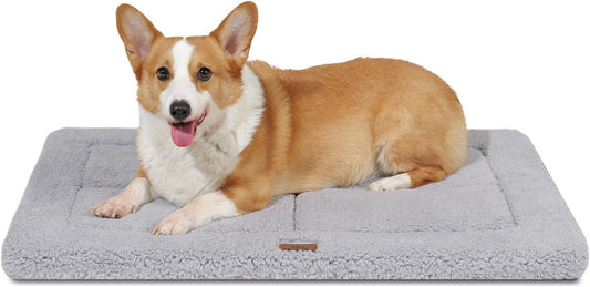 Dog Beds Crate Pad for Medium Small Dogs, Reversible & Washable Non-Slip Kennel Pet Mat, Soft Fleece and High Density Foam Cat Bed for Indoor & Outdoor Use, 29" x 21", Gray