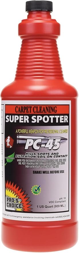 Pro's Choice Super Spotter PC-45, Carpet Cleaning Spot Remover, Professional Upholstery Stain Remover, General Spot Cleaning Solution, Heavy Duty Rug Cleaner for Grease, Oil, Dirt & Grime, 1 Quart