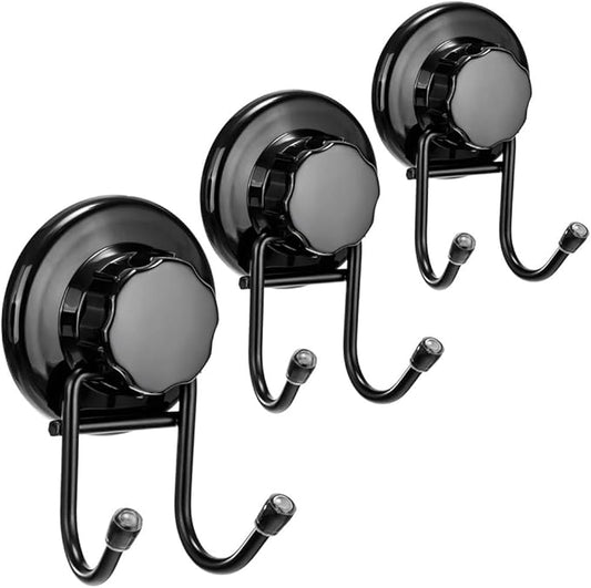 SANNO Suction Cup Hooks, Shower Squeegee Holder Towel Robe Loofah Hook Hanging for Bathroom Kitchen, Black