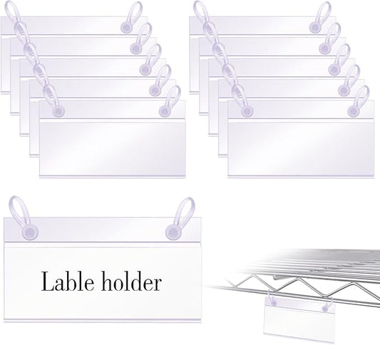 ELEMGULY Basket Label Holders, 40PCS Plastic Basket Label Clips with Easy Button Lock Design, Wire Shelf Label Holder Wire Rack Display Holder Price Sign for Home Market (40pcs Label Paper Included)