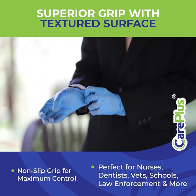 CARE PLUS Nitrile Gloves for Medical Use - Powder & Latex-Free - Black/Blue - S, M, L, XL - 100, 200, 1000