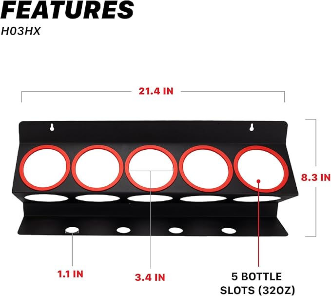 Universal Detailing Spray Bottle Holder (2-Pack, No Logo) – Mobile Detailing & Car Garage Organizer, Holds 5 Bottles (16/32oz) with 4 Small Holes – Lightweight Design, Easy Wall Mounting