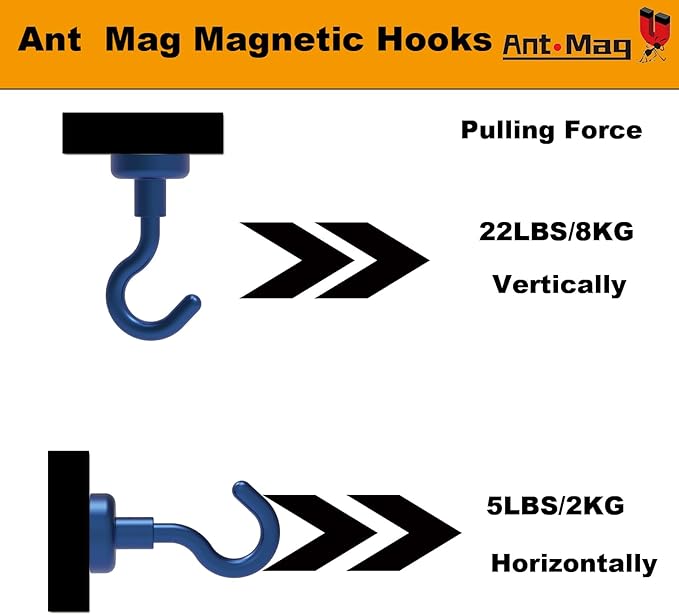 Ant Mag Strong Magnet Hooks 25lbs+ Pulling Force Neodymium Hooks Hangers Heavy Duty Used for Home Kitchen Refrigerator