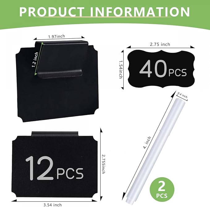 SenseYo 52 Pack Clip On Basket Labels Tag for Storage Bins with Chalk Markers for Storage Basket Holder (Black)