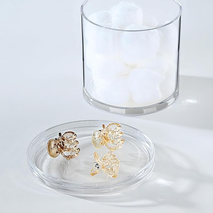 SheeChung 6-Pack Clear Stackable Qtip Holder Dispenser - Mixed (10oz & 12oz) Apothecary Jars with Storage Lids - Whole Home Bathroom Organization Set for Cotton Swabs, Balls, Pads