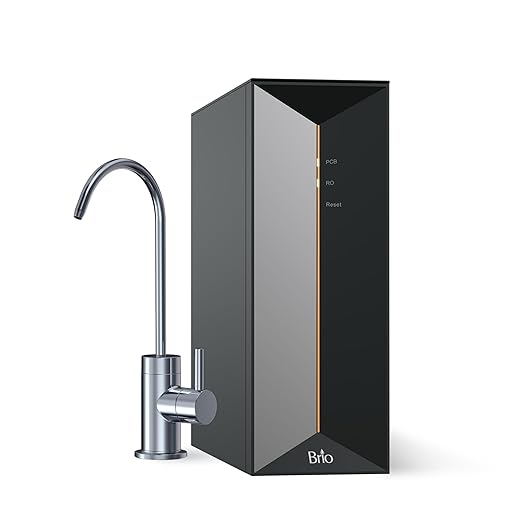 Brio Prism TROE600PRISM Reverse Osmosis Water Filtration, 4-Stage Tankless RO Water Filter System for Under Sink, 600 GPD, 1.5:1 Pure to Drain, Reduces TDS, Faucet, USA-Based Customer Support, Black