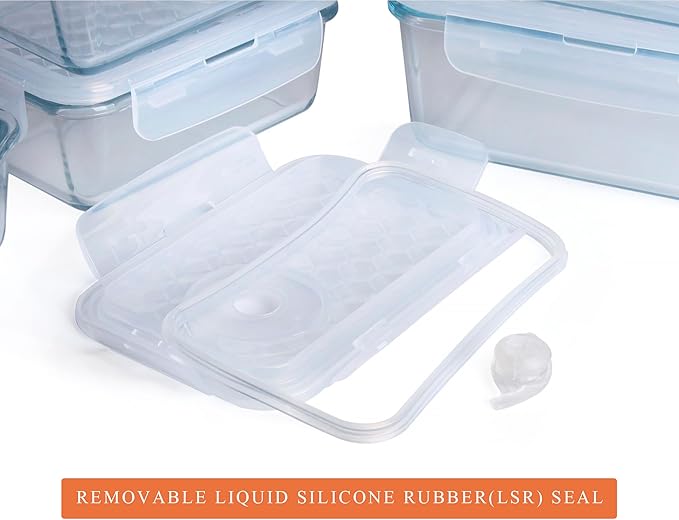 Borosilicate Tempered Glass Food Storage Containers with Lids, [5 Pack] Airtight Lunch Containers. Microwave, Oven, Freezer and Dishwasher Safe.