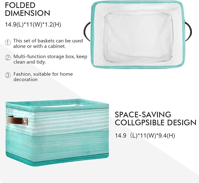 xigua Storage Basket Teal Mint Green Wood Storage Bin with Handle, Large Storage Cube Collapsible for Shelves Closet Bedroom Living Room 1PC