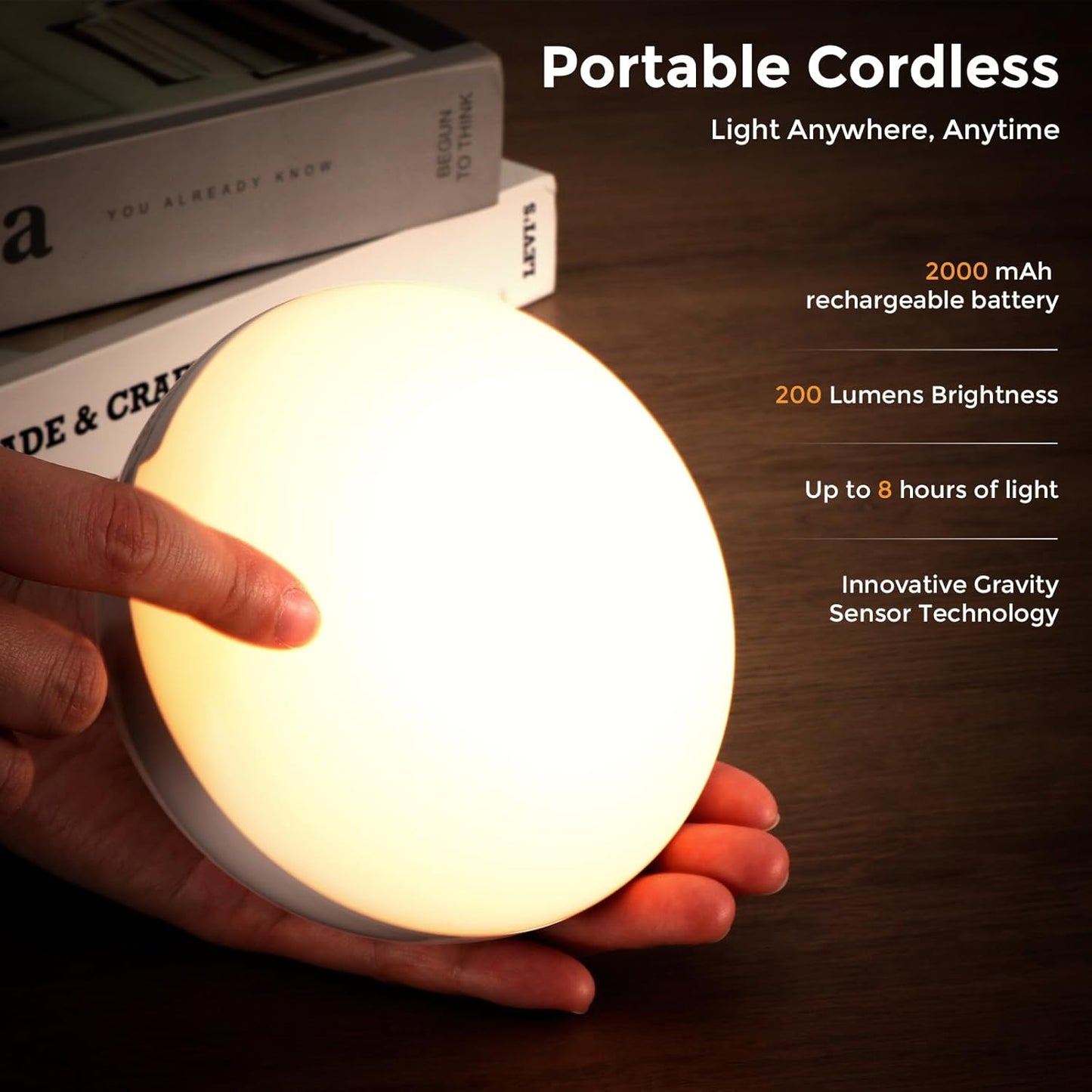 Cordless Bedside Table Lamp with Gravity Sensor