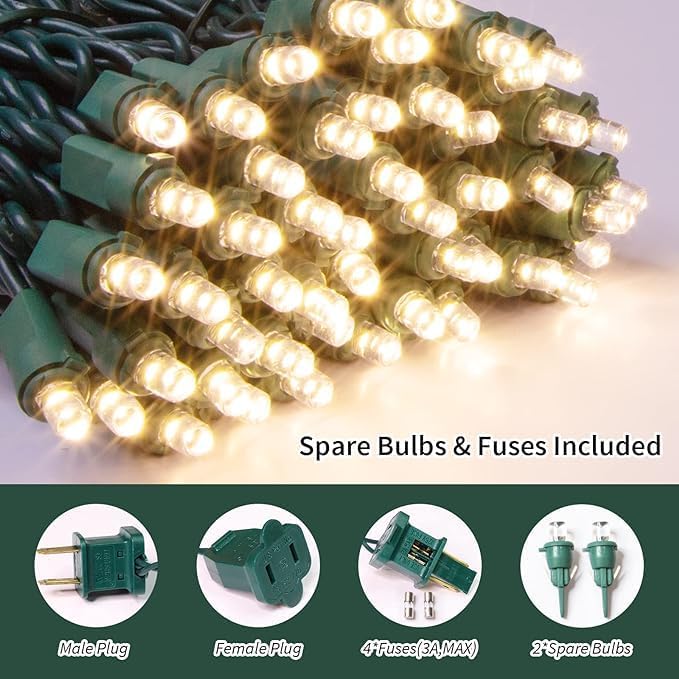 LAMPHOME 60 LED Christmas String Lights Outdoor/Indoor, Warm White String Light - LED Christmas Lights, Mini led Lights, Extendable Waterproof Fairy String Lights for Xmas Tree Holiday Party Garden