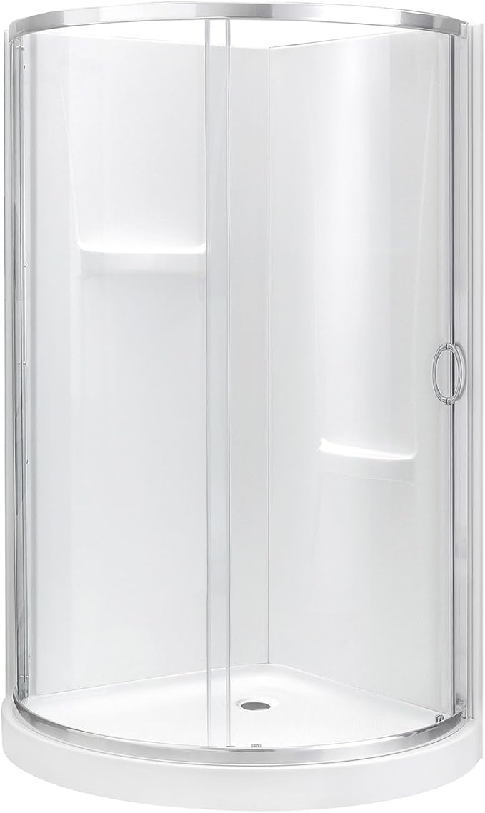 OVE Decors Breeze 36 in. Corner Shower Clear Sliding Door with Walls and Base in Satin Nickel Finish
