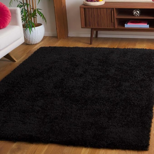 SAFAVIEH Lindsay Shag Collection Square Rug - 6'7" Square, Black, Contemporary Design, Ideal for High Traffic Areas in Bedroom, Dining Room & Kitchen (LNS560Z-7SQ)