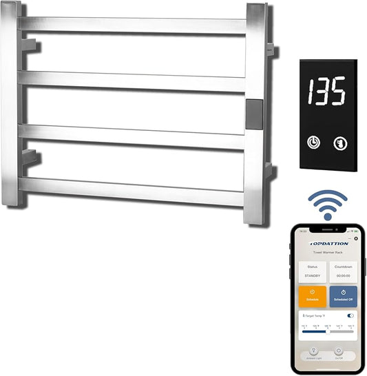Smart Wireless Electric Towel Warmer | Blade Thin 4 Bar Design | Hardwired & Plug-in | Alexa & Google Home Compatible | Brushed Finish