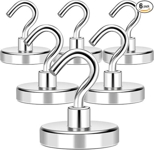 MIKEDE Magnetic Hooks Heavy Duty, 170LB+ Rare Earth Neodymium Magnet Hooks with Epoxy Coating, Extra Strong Cruise Hooks for Hanging, Magnetic Hook Hanger for Cabins, Grill, Garage - 6 Pack