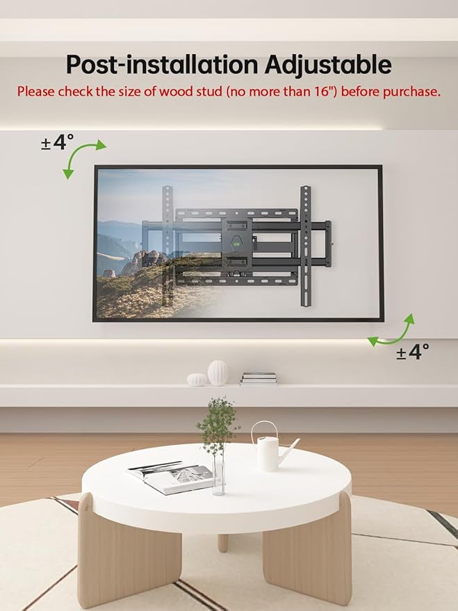 USX Mount Full Motion TV Wall Mount for Most 42-86 inch Flat Screen/LED/4K, TV Mount Bracket Dual Swivel Articulating Tilt 6 Arms, Max 16" Wood Studs, VESA 600x400mm, Holds up to 132lbs