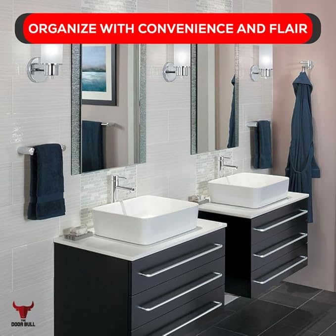 Contemporary Design 4-Piece Bathroom Hardware Accessory Set, Bathset 24 Inch Towel Bar, Hand Towel Bar, Toilet Paper Holder and Robe Hook, Rack Set Wall Mounted (Chrome, 4 Piece Set)