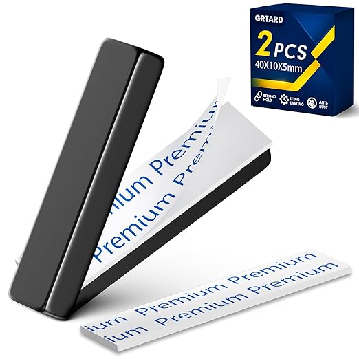 Grtard 2 Pack Neodymium Bar Magnets, Rare Earth Magnets Metal Neodymium Magnet with Double-Sided Adhesive for Fridge and Office Projects, 40x10x5mm(Black)