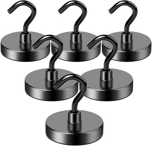 LOVIMAG Magnetic Hooks, 120LBS Strong Magnet Hooks Heavy Duty for Refrigerator, Black Magnet with Hooks for Cruise Cabin, Large Magnetic Hook for Hanging, Grill, Metal Door etc - 6 Pack
