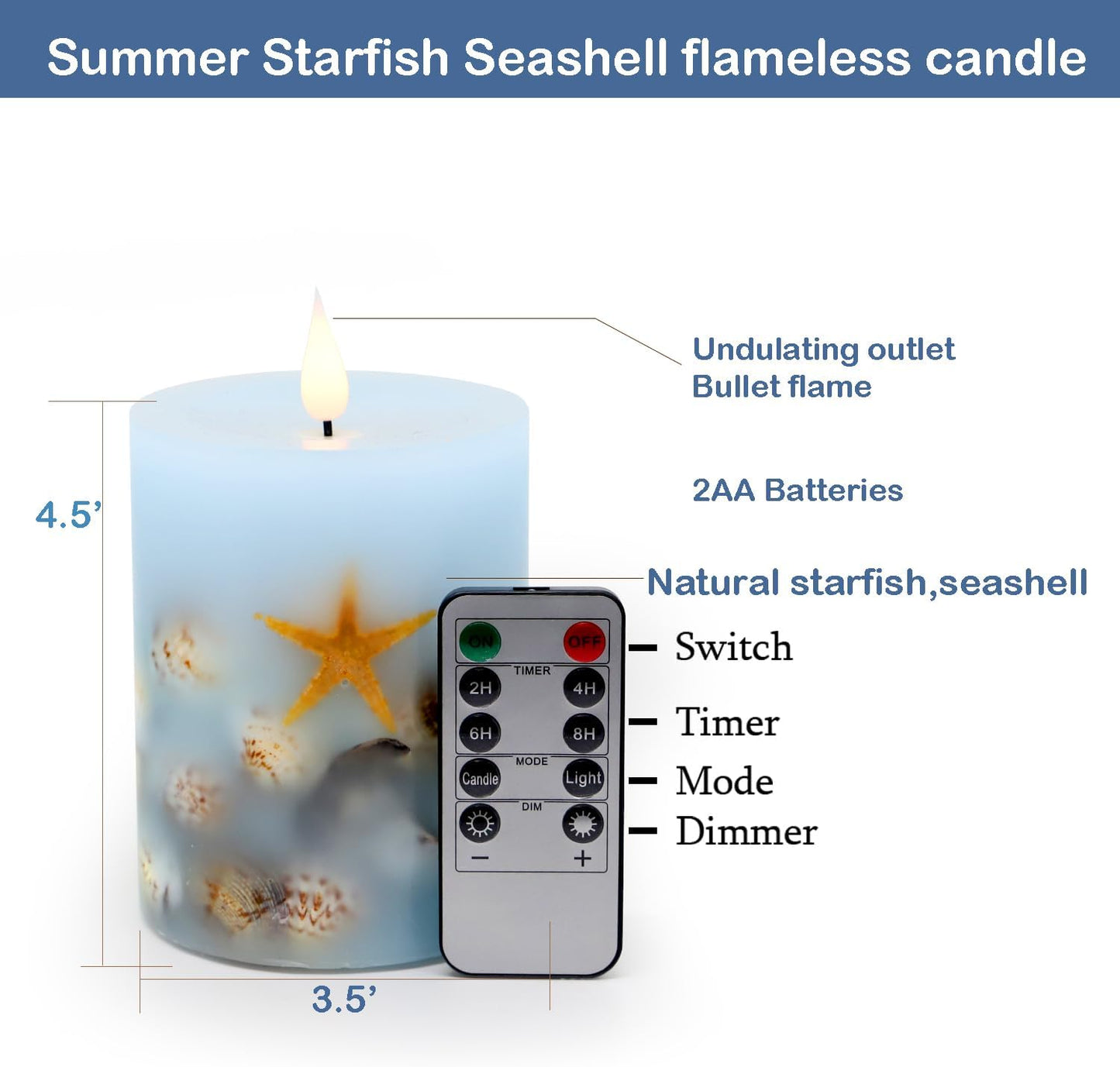 Ocean Seashell Flameless Candle – Real Wax with Natural Seashells & Starfish