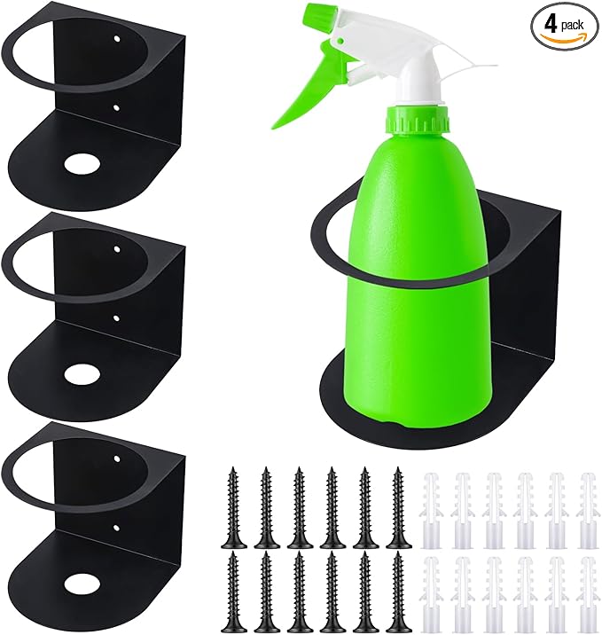 4 Pcs Spray Bottle Holder Wall Mount Bottle Organizer Spray Can Holder Organizer for Garage and Workspace Stainless Steel Easy Install Craft Workspace Paint Rack with Hardware (Black)