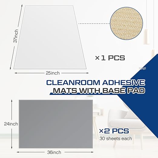 Nuanchu Adhesive Mat Pad Include 1 Sticky Non Slip Base Pad 2 Tacky Dust Mats Construction of 30 Sheets (60 Sheets Total) for Clean Room Science Lab Matting Laboratory Hospital(Gray,24x36 Inches)