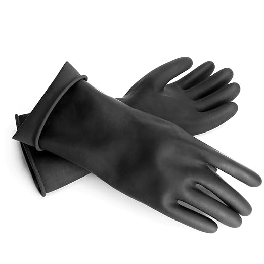 Chemical Resistant Gloves, 14" Long Black Waterproof Alkali/Acid/Oil Resistant Reusable Heavy Duty Rubber Gloves for Cleaning, Dishwashing, Gardening