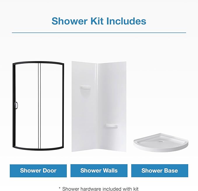 OVE Decors Breeze 34 in. Corner Shower Clear Sliding Door with Walls and Base in Black Finish