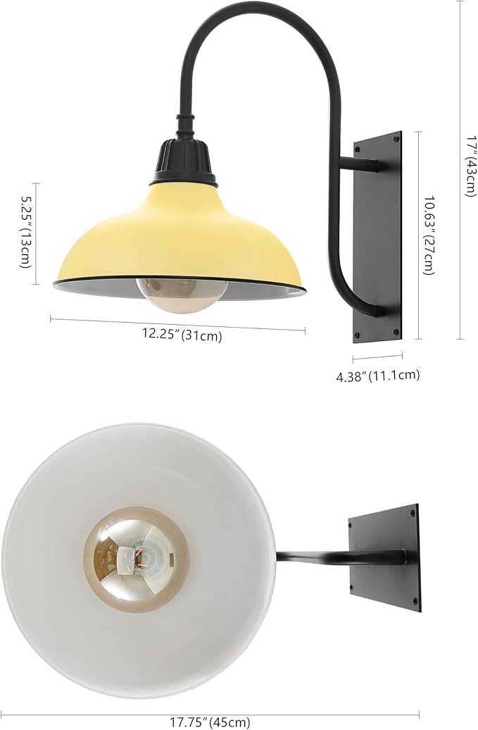 JONATHAN Y JYL7614H Stanley 12.25" 1-Light Farmhouse Industrial Indoor/Outdoor Iron LED Gooseneck Arm Outdoor Sconce for Entryway Lobby Kitchen Bathroom Bedroom Living Room Hallway, Matte Yellow