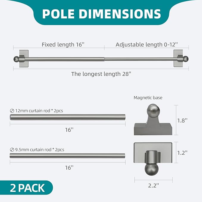 Adjustable Magnetic Rods for Metal Appliance, Doors, Windows,16 to 28 Inch/2 Pack/Easy Installation Toilet Towel Bar, Muti-Useful (Champagne, 2pack)