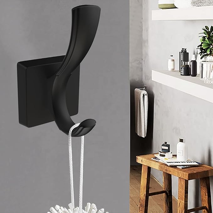 Black Towel Hooks Coat Hook, Towels Robe Holder for Bathroom Hat Hooks for Wall Hanging Key Bag Backpack (5 Pack, Black)