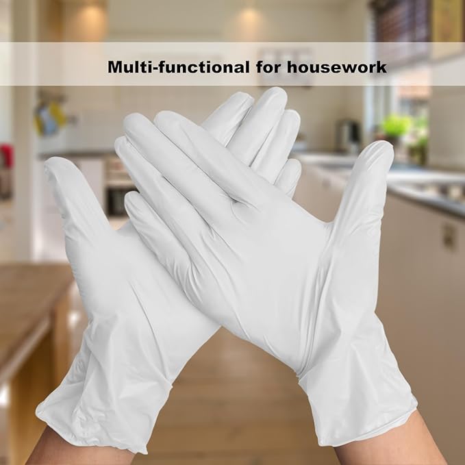 Disposable Gloves Small, Nitrile and Vinyl Blend Material Gloves, Latex Free 4 Mil 100 Pc Food Grade Glove for Cleaning, Food Prep, Hair Dye, Tattoo, White