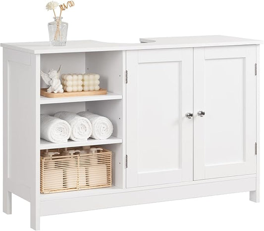 TEENFON 35.4" Pedestal Sink Storage Cabinet with 2 Doors and Adjustable Shelves, Bathroom Sink Cabinet, Under Sink Storage with U-Shape Cut-Out, White