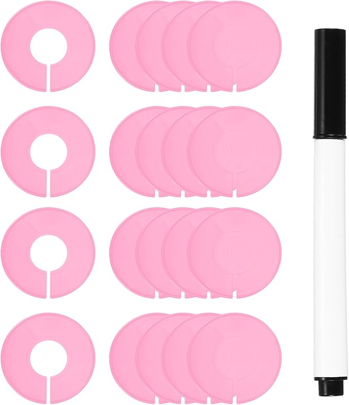 uxcell Clothes Dividers,20 Pack Round Closet Rack Dividers Clothing Rack Size Dividers Blank Labels with Marker Pen Writable & Reusable for Hanging Clothes Sorting Size, Pink