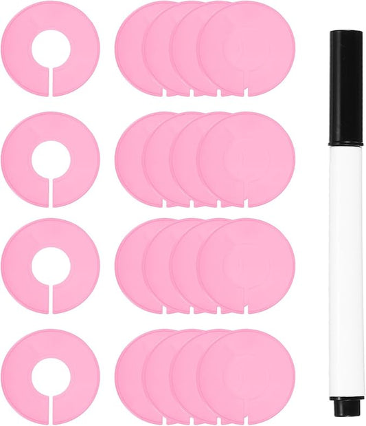 uxcell Clothes Dividers,20 Pack Round Closet Rack Dividers Clothing Rack Size Dividers Blank Labels with Marker Pen Writable & Reusable for Hanging Clothes Sorting Size, Pink