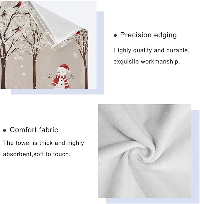 Winter Snowman Bird Tree Snow Towels Set of 3 Snowflakes Peach Christmas Bathroom Towel Soft Absorbent Bath Hand Towels Washcloth Guest Towel Sets Rustic Farmhouse Xmas Holiday Decor