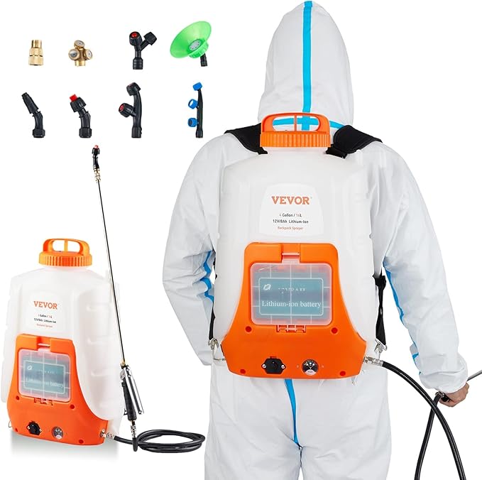 Battery Powered Backpack Sprayer, 0-90 PSI Adjustable Pressure, 4 Gallon Tank, Back Pack Sprayer with 8 Nozzles and 2 Wands, 12V 8Ah Battery, Wide Mouth Lid for Weeding, Spraying, Cleaning