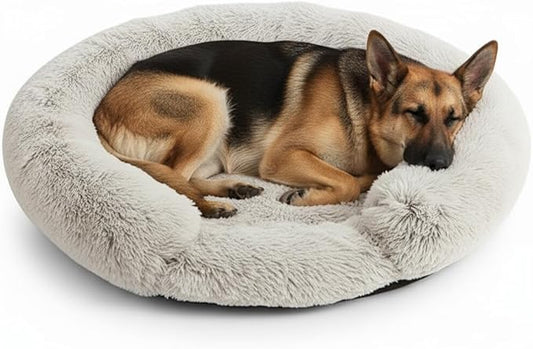Fluffy Dog Bed Calming Donut Beds for Large Dogs Warming Round Small Medium Pet Nest Cozy Cat Mattress Indoor Washable Puppy Kennel Kittens Sleep Mat (L, 35.4×35.4 inch, Gradient Coffee)