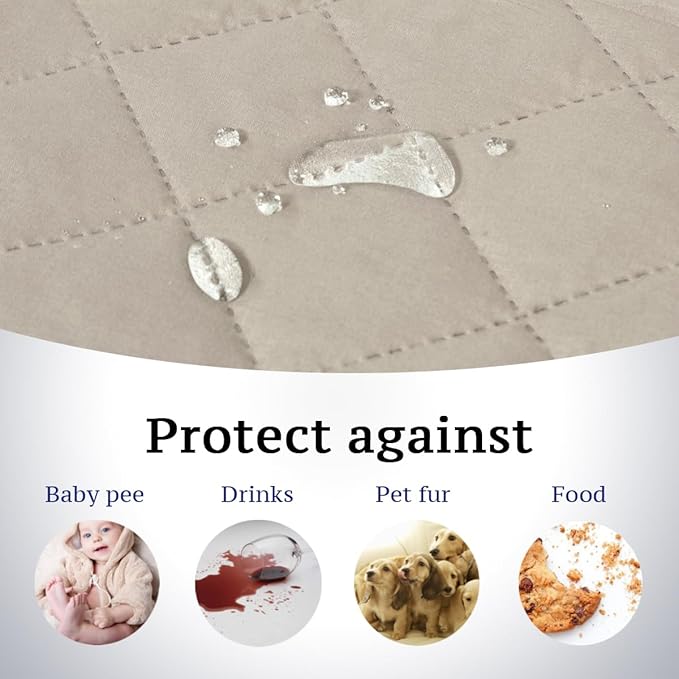 H.VERSAILTEX Sofa Protector for Dogs/Cats/Pets Sofa Slipcover Quilted Furniture Protector with Non Slip Elastic Strap Water Resistant Sofa Covers Seat Width: 66" (Sofa, Pale Oak)