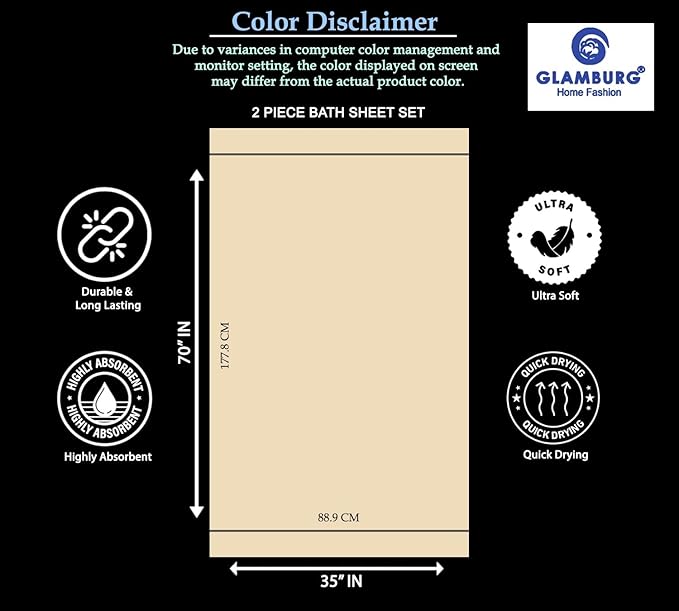 GLAMBURG Premium Cotton Oversized 2 Pack Bath Sheet 35x70-100% Pure Cotton - Ideal for Everyday use - Ultra Soft & Highly Absorbent - Machine Washable - Jade