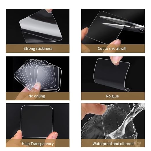 20PCS Double Sided Adhesive Pads for Mounting, 2.4inx2.4in, Two Sided Pre-Cut Squares,Sticky Tack Double Face Tape for Walls Hanging,2 Sided Nano Wall Mount Heavy Duty Pad Clear