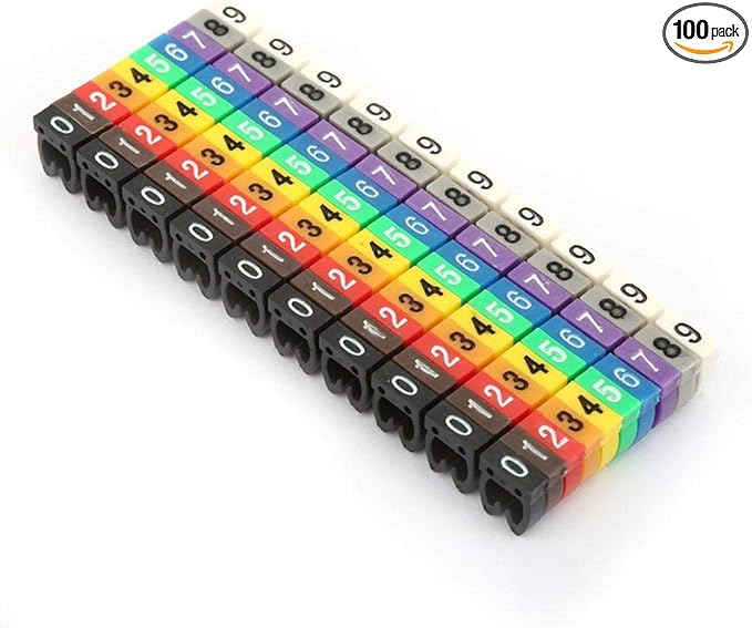 Fafeicy Coded Clip on Wire Markers, Wire Number Labels, Colorful Wire Numbering Marker Tube Cable Marker for Marking(100PCS -4MM 4)