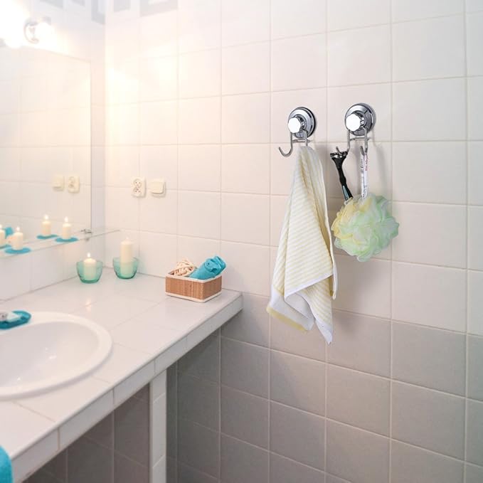 SANNO Suction Cup Hooks for Shower Vacuum Hook for Flat Smooth Wall Surface Towel Robe Bathroom Kitchen Shower Bath Coat, Stainless Steel (6 Pack)