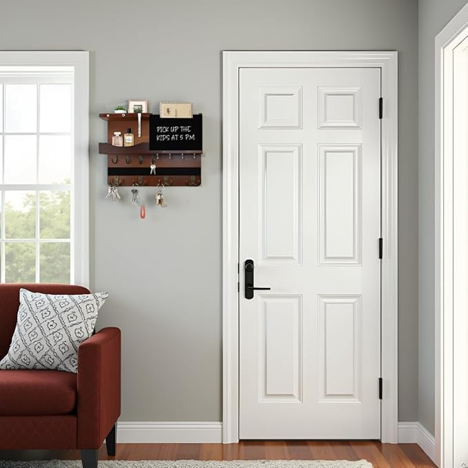Key Holder for Wall Mount with Shelf and Mail Organizer, Key and Mail Holder with 16 Hooks, Farmhouse Entryway Organizer, Home Decor Rack(Pine Wood, Brown)